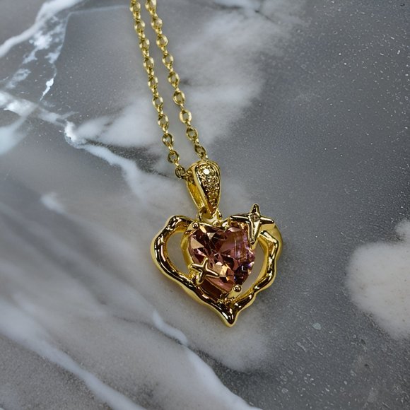 Gold Heard Zircon Pink and Amethyst Pendant Necklace - Picture 4 of 17